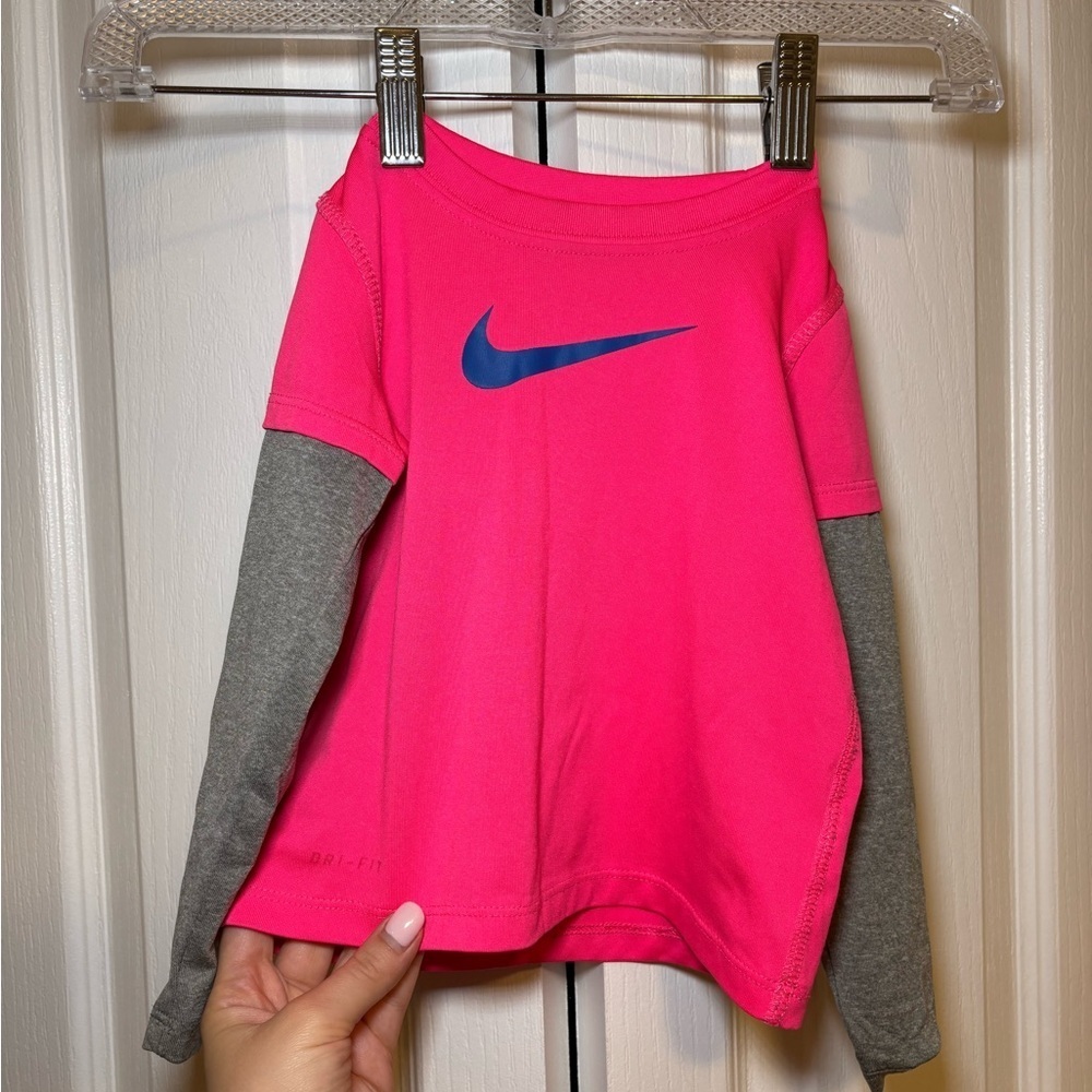 Nike - Toddler Girls Long Sleeve Shirt  Pink & Gray Athletic Sporty Top Size 2T